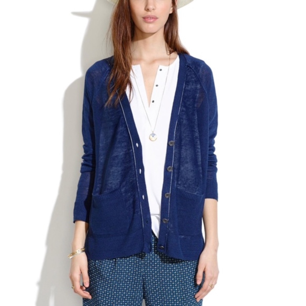 Madewell Large Navy Blue Sandstitch Cardigan